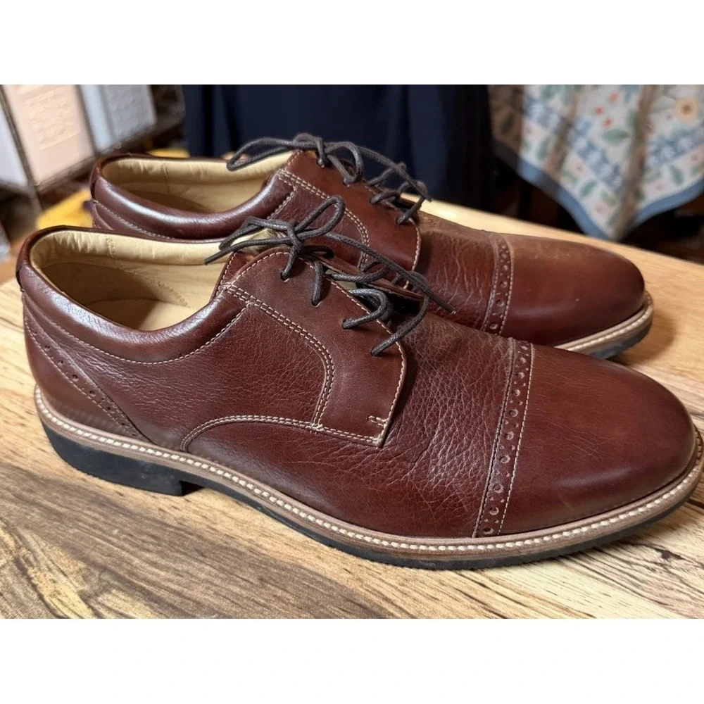 Johnston Murphy Mens CBrown Sheep Skin Cap Toe Lace Up Dress Casual Shoes 10 M